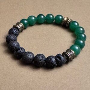 Green Aventurine and Black volcano lava Beaded Bracelet